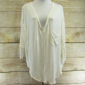 We The Free White Short Sleeve Top Size M Stitching Pocket V Neck Oversized